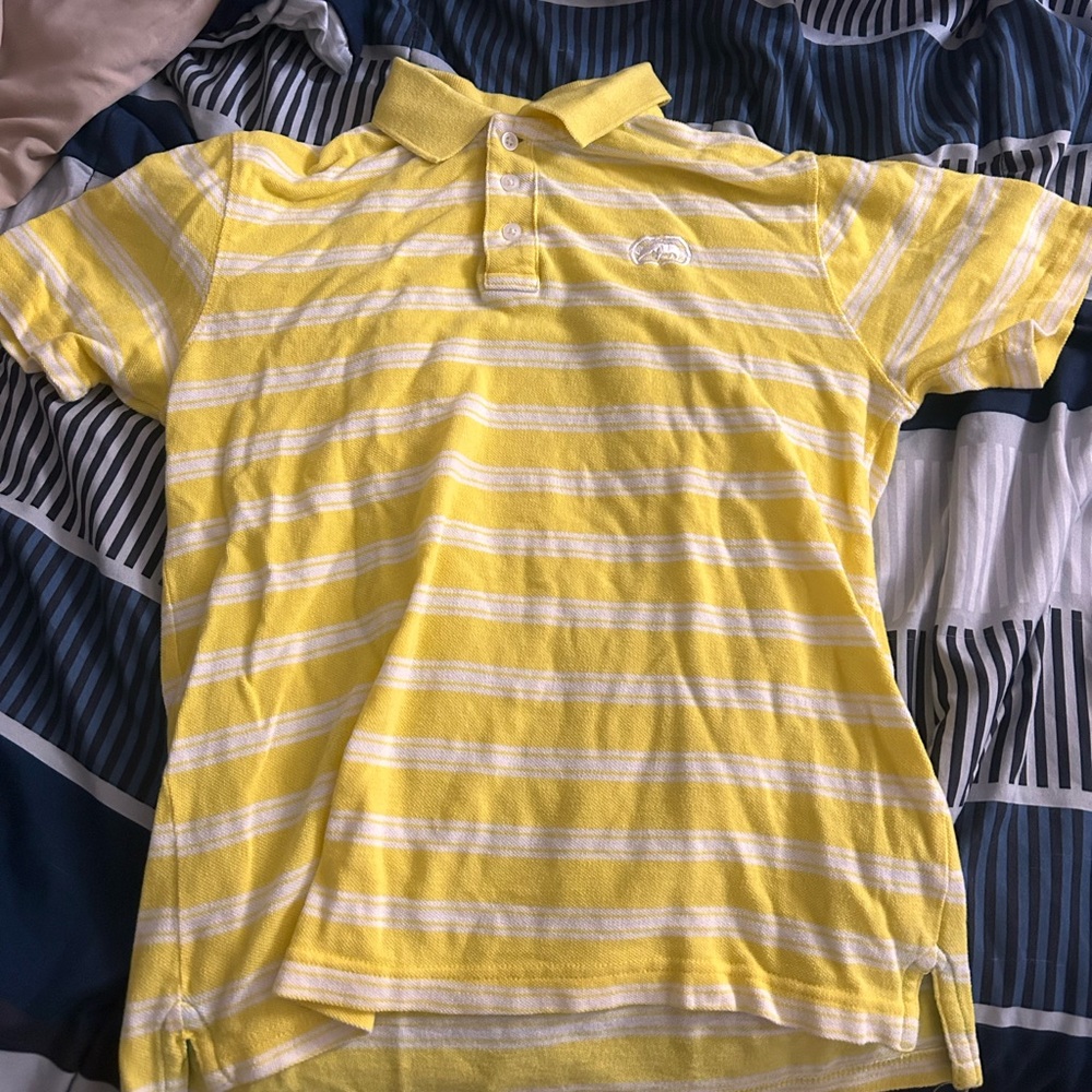 Yellow and white stripped polo shirt